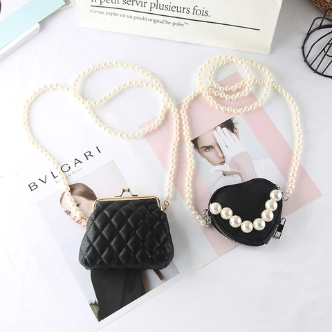 Elegant Women Mini Waist Chain Bag Quilted Heart Shape PU Leather With Artificial Pearl Chain Crossbody Accessory Jewelry