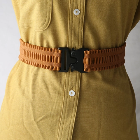 Elegante Cintura Elastica da Donna in Pelle Artificiale Pieghettata con Fibbia in Plastica Cinturone Decorativo per Abiti