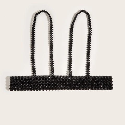 Elegante Pettorina a Catena in Perle Artificiali Nere per Donna Gilet Decorativo con Perline Fatto a Mano per Camicia e Abito