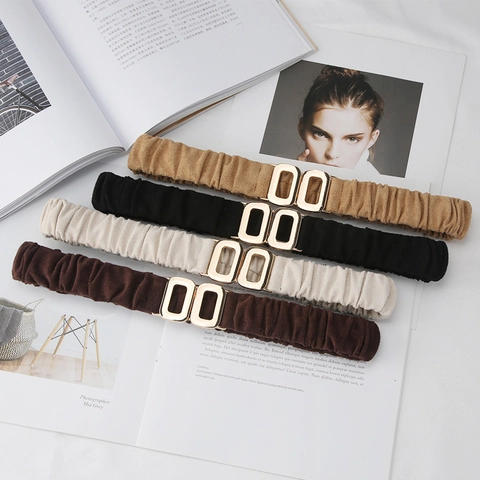 Women Elastic Wide Waist Belt Korean Fashion Pleated Corset Belt With Interlocking Alloy Buckle For Dress Suit Accessory