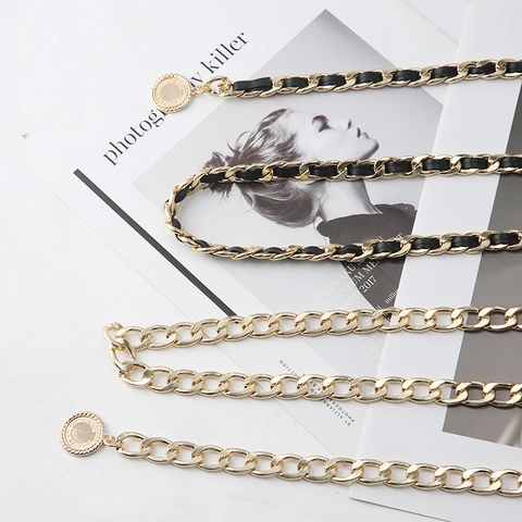 Cintura a Catena in Metallo Vintage per Donna Elegante Catena da Vita Intrecciata Ciondolo a Moneta Cintura Decorativa Accessorio Moda per Abiti