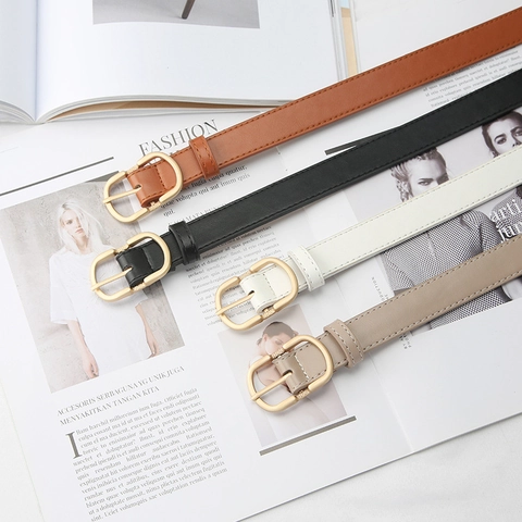 Cintura Sottile da Donna in Similpelle Minimalista Retro Abbinabile Con Fibbia ad Ardiglione Tonda in Lega Accessorio Moda