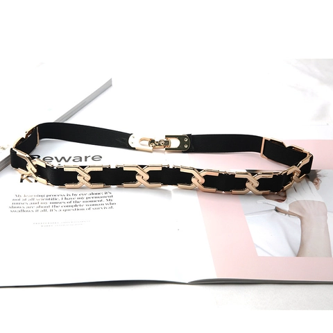 Cintura Elastica da Donna con Decorazione a Catena in Metallo Oro Cintura a Corsetto Elastica alla Moda per Abiti Cappotti Completi Accessori Donna