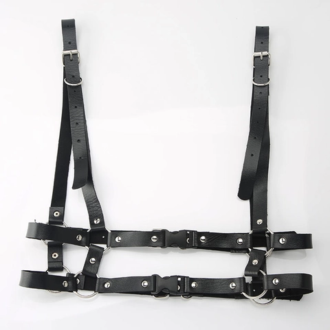 Harnais de Corps Gothique Punk en Cuir PU pour Femmes Ceinture Taille Réglable Avec Anneau en O et Rivets pour Soirée Club