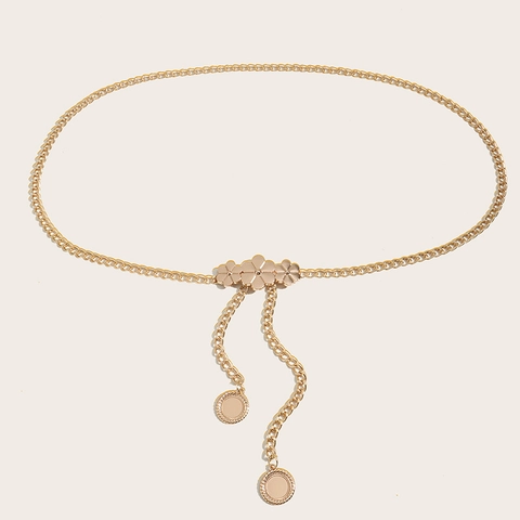 Fashion Gold Metal Waist Chain Belt For Women With Three Flower Buckle Elegant Body Chain Jewelry For Dress Decoration