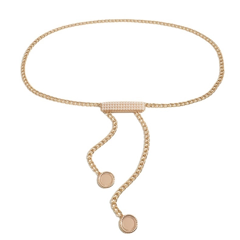 Cinturón de Cadena de Cintura de Metal Dorado Vintage para Mujer Con Hebilla de Perla Artificial Rectangular Cadena de Cuerpo Elegante
