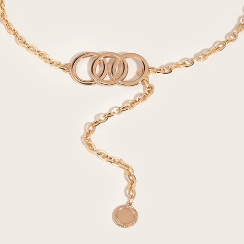 Damen Gold Metallkette Gürtel Mit Drei Ineinandergreifenden Ringen Mode Verstellbare Tailleur-Kette Körperkette Für Kleid Accessoires