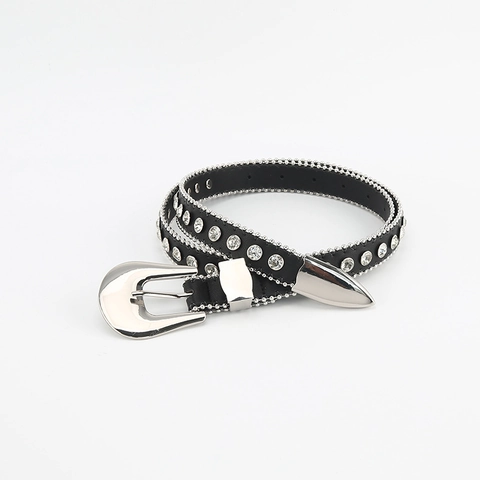 Cintura Western da Donna in Pelle Sintetica con Intarsio di Strass e Stelle Bordo con Perle Fibbia in Lega Punk Rock Accessorio Moda