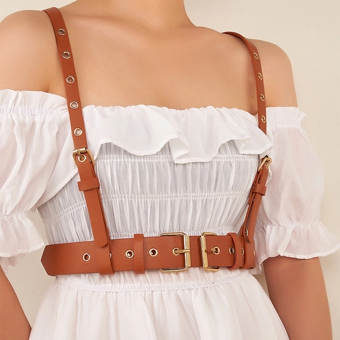 Punk Stijl Kunstleer Lichaam Harnas Riem Voor Vrouwen Verstelbare Schouderriem Korset Riem Streetwear Accessoires Taille Decoratieve Riem