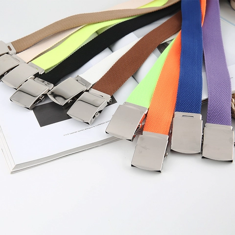 Unisex Canvas Woven Belt Smooth Metal Buckle Solid Color Casual Braided Jeans Belt For Men Women Students Fashion Waist Strap