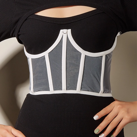 Women Retro Mesh Corset Belt Lace-up Fishbone Support Waist Cincher Underwire Slimming Body Shaper Outer Vest Belt Accessories