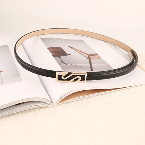 Women Korean PU Leather Skinny Belt Vintage S Shape Metal Buckle Versatile Thin Waistband For Jeans Dress Accessory