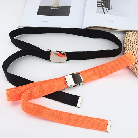 Unisex Canvas Woven Belt Smooth Metal Buckle Solid Color Casual Braided Jeans Belt For Men Women Students Fashion Waist Strap