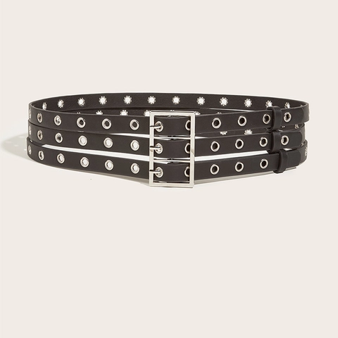 Punk Rock Gothic Dreireihige Ösen Kunstleder Breite Hüftgürtel Für Damen Herren Silber Nieten Grommet Mode Jeans Taillengürtel