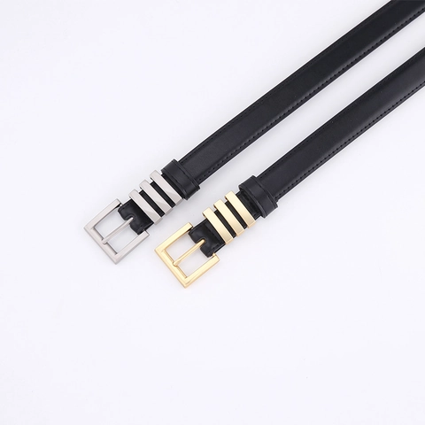 Women Minimalist PU Leather Belt With Square Alloy Pin Buckle Fashion Versatile Black Thin Belt For Jeans Dress Accessories