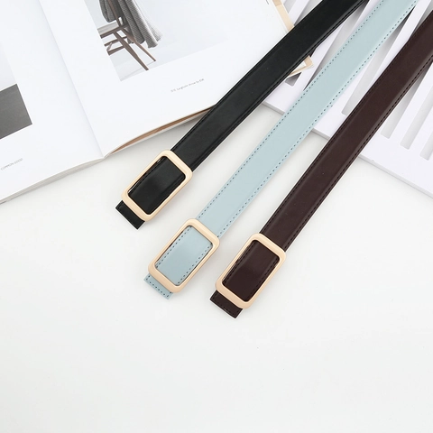 Women's Fashion Faux Leather Belt With Square Gold Buckle Versatile Casual Waist Belt For Jeans Dresses Trousers