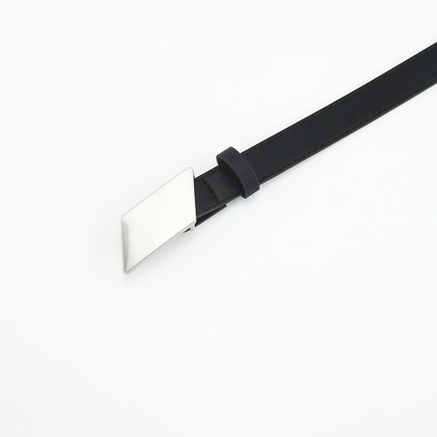 Minimalistische Dames Kunstleer Riem Met Zilveren Geometrische Legering Gesp Zwart Effen Kleur Decoratieve Riem Voor Jeans