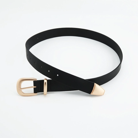 Cintura da Donna Retro Minimalista in Ecopelle Fibbia ad Ardiglione Oro Casual Nera Cintura Sottile per Jeans Abiti