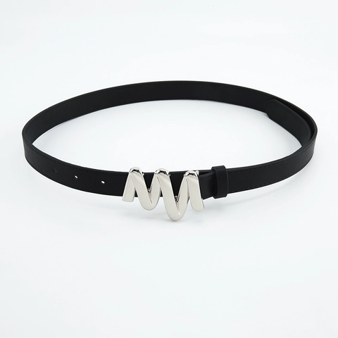 Dames Minimalistische Kunstleren Dunne Riem Met Zilveren Gegolfde Legering Gesp Casual Mode Veelzijdige Jeans Jurk Tailleband