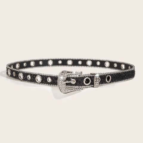 Cinturón de Strass Estilo Western para Mujer Cinturón de Cuero PU con Purpurina y Hebilla de Metal Brillante Accesorios de Moda