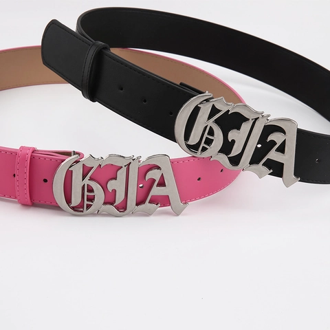 Cintura alla Moda in Pelle Artificiale da Donna Con Grande Fibbia in Lega a Lettere Gotiche Cinturino Casual Versatile per Jeans