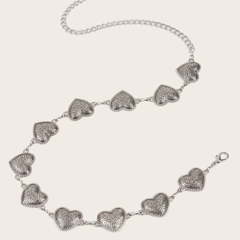 Cintura a Catena in Metallo a Cuore Vintage per Donna Catena a Vita Regolabile in Argento Antico con Fiori Intagliati Gioielli Etnici