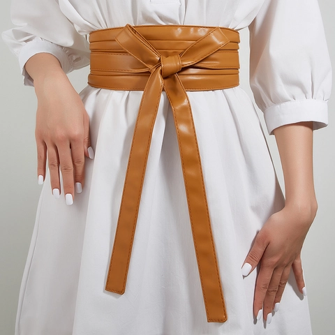 Cintura a Corsetto Larga da Donna Ecopelle Retrò Cintura con Nodo Vita Elastica Modellante per Abiti Cappotti Accessorio Donna