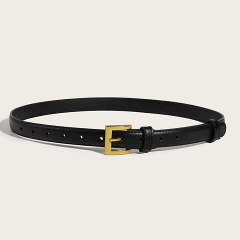 Cintura da Donna Semplice in Pelle PU Stile Coreano Fibbia ad Ardiglione Quadrata Oro Cintura da Vita Accessorio Decorativo