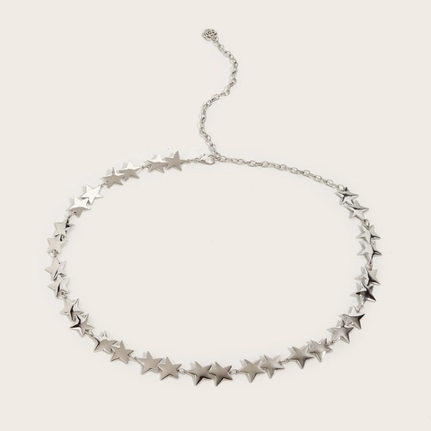 Cintura a Catena da Donna in Metallo con Stelle Decorazione a Stella Oro Argento Strass Sottile per Vestito Gioielli