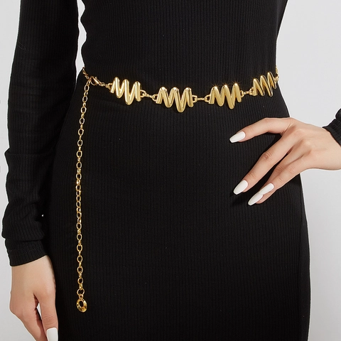 Vintage Minimalista Catena in Metallo Cintura da Vita per Donna Lussuosa Catena Geometrica a Onde Regolabile Gioielli Corpo