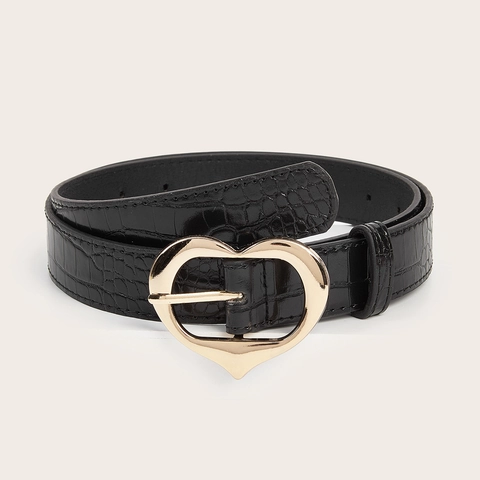 Ceinture en Similicuir pour Femme Mode Boucle en Cœur Motif Crocodile Rétro Ceinture Polyvalente pour Jean Robe Décorative
