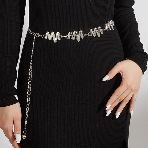Vintage Minimalista Catena in Metallo Cintura da Vita per Donna Lussuosa Catena Geometrica a Onde Regolabile Gioielli Corpo