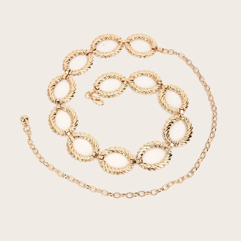 Cinturón de Cadena de Cintura de Metal Vintage para Mujer Textura Retorcida Eslabón Ovalado Oro Plata Ajustable Joyería