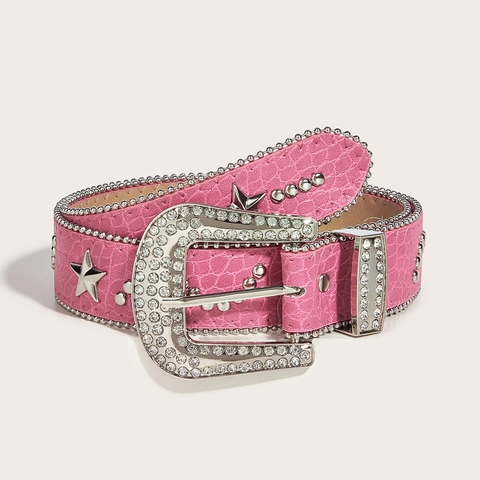 Cintura Western Bling Con Fibbia in Strass Per Donna Uomo Punk Y2K Stella Rivetto Gaufrage Coccodrillo Pelle PU Accessorio Moda