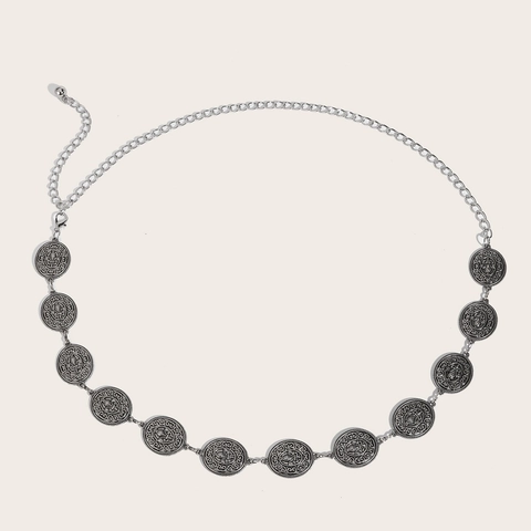 Catena a Vita in Metallo Vintage per Donna Cintura Regolabile in Lega di Argento Antico con Fiori in Rilievo per Vestito Festa
