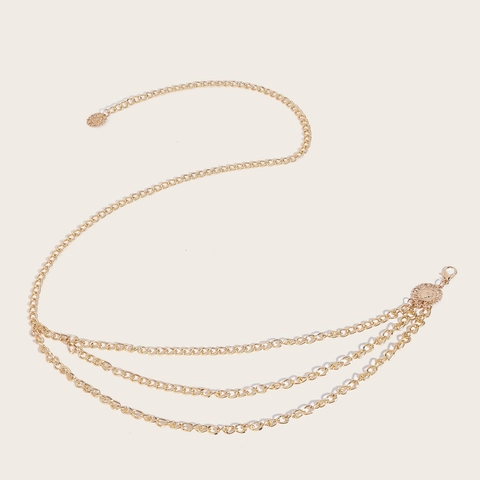 Cintura a Catena da Vita Multistrato in Lega d'Oro Vintage da Donna Con Pendente Circolare a Fiori Traforati Accessorio per Vestiti