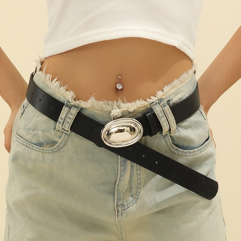 Damen Mode Kunstleder Gürtel Ovale Metallschnalle Einfach Koreanischer Stil Lässig Dekorative Gürtel Für Jeans Zubehör