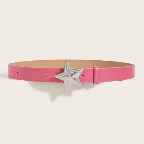 Cintura da Donna in Ecopelle Stile Dolce Y2K Con Grande Fibbia in Metallo a Stella Argento Rosa Rossa Cintura Decorativa Accessori
