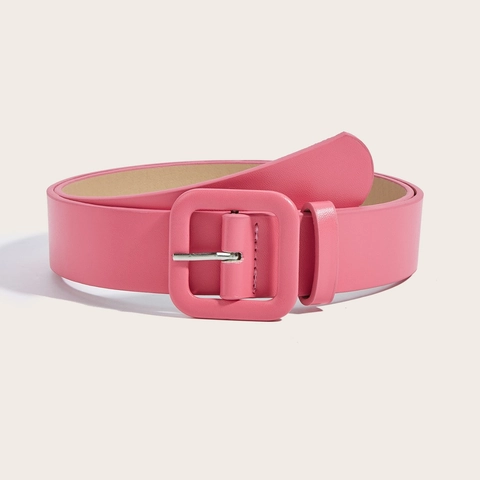 Women Fashion Artificial Leather Belt Square Covered Buckle Candy Color Waist Belt Decorative Jeans Belt For Coat Dress