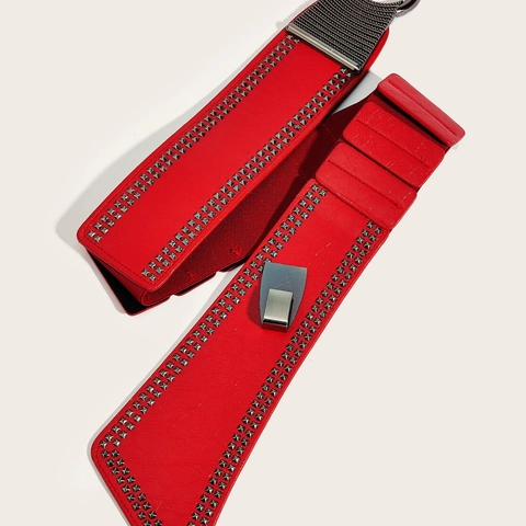 Cinturón de Corsé Ancho Elástico Punk para Mujer Cuero PU con Hebilla de Anillo de Metal Decorativo para Vestidos
