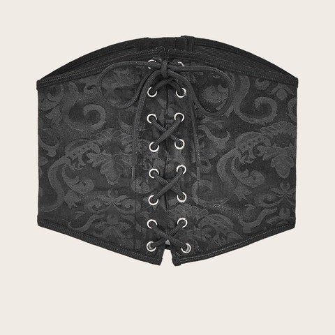 Women Vintage Floral Embroidery Corset Belt Lace-up Wide Elastic Waist Cinchers Gothic Faux Leather Waistband For Dress