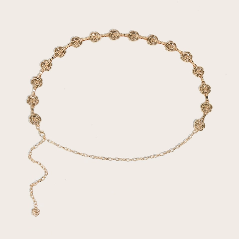 Vintage Metall Rosenblume Taillenkette Verstellbare Legierung Blumenkette Dekoratives Kleid Accessoire Für Damen Gold Silber