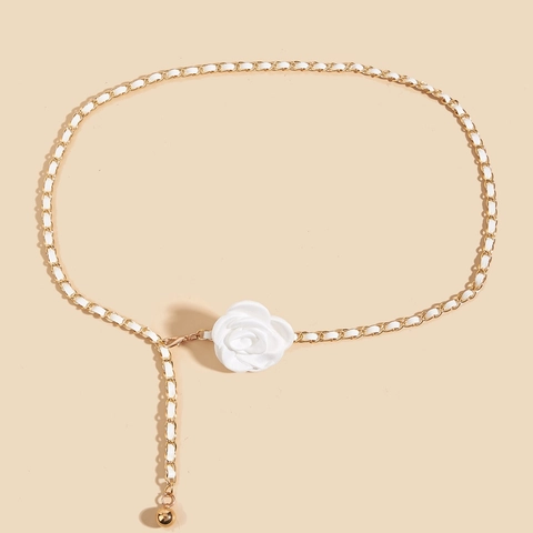 Elegante Cintura a Catena in Metallo con Fiore di Camelia per Donna Catena da Vita Intrecciata Vintage Oro con Decorazione Floreale