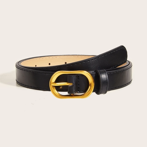 Women PU Leather Belt Solid Color Waistband With Golden Oval Alloy Pin Buckle For Jeans Dresses Fashion Accessory