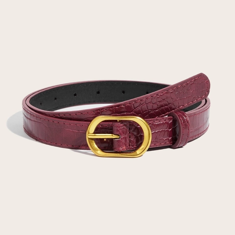 Cintura alla Moda in Pelle PU da Donna con Fibbia Ovale in Lega Dorata Motivo Coccodrillo Cinturino Sottile per Jeans Abito
