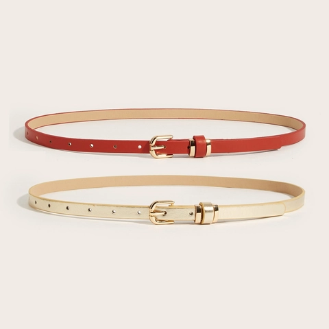 Vintage Women Skinny Faux Leather Belt With Metal Pin Buckle Versatile Solid Color Ladies Slim Dress Waistband Accessories