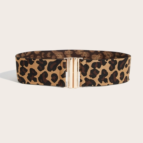 Cinturón de Corsé Ancho Elástico de Moda para Mujer Con Hebilla de Metal de Aleación Estampado de Leopardo Color Sólido