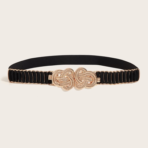 Cintura Elastica da Donna alla Moda Fibbia Retro a Fiore Intagliato Cintura in Metallo Oro Argento per Abiti