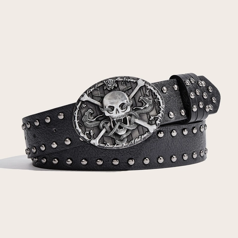 Style Punk Gothique Ceinture en Cuir PU pour Hommes Avec Rivets Métalliques Et Boucle en Alliage Crâne Ceinture Décontractée Cool Pour Jeunes