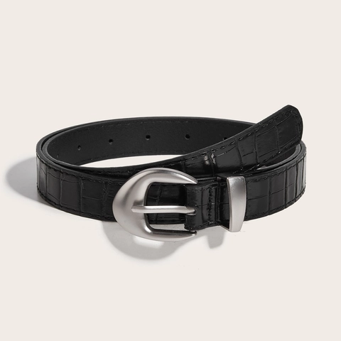 Cintura da Donna in Pelle PU Stile Coreano Motivo Coccodrillo Cinturino Sottile Fibbia ad Ardiglione in Lega Cintura Decorativa alla Moda per Jeans